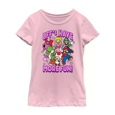 Little & Big Kid Girls Crew Neck Short Sleeve Regular Fit Super Mario Graphic T-Shirt