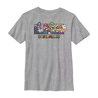 Little & Big Kid Boys Crew Neck Short Sleeve Slim Fit Super Mario Graphic T-Shirt