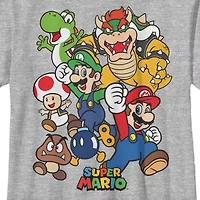 Little & Big Kid Boys Crew Neck Short Sleeve Slim Fit Super Mario Graphic T-Shirt