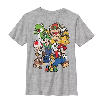 Little & Big Kid Boys Crew Neck Short Sleeve Slim Fit Super Mario Graphic T-Shirt