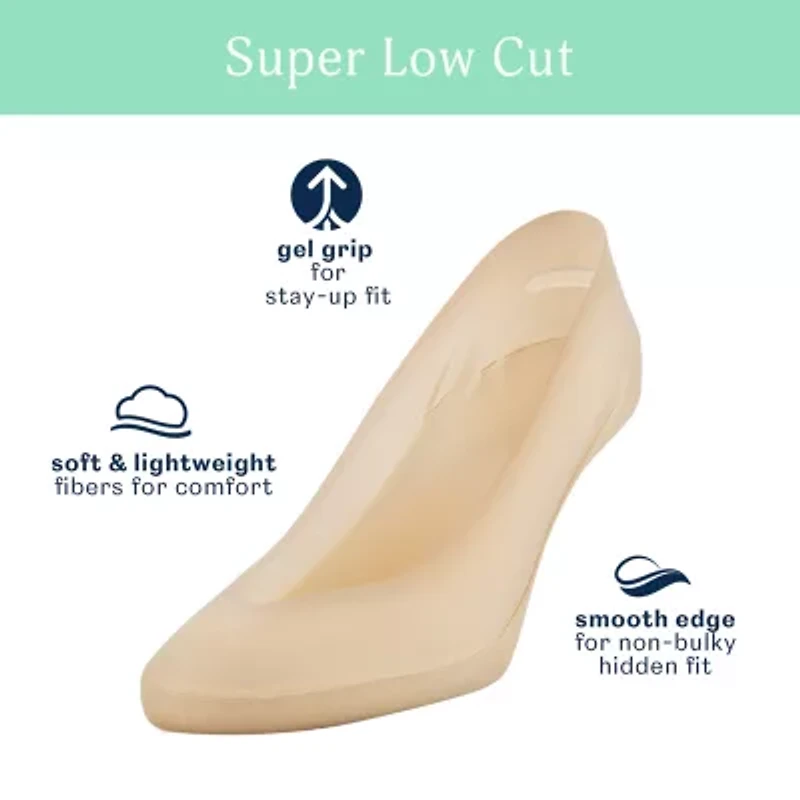 Peds V-Neck Super Low Cut Womens Multi-Pack 2 Pair Liner Socks