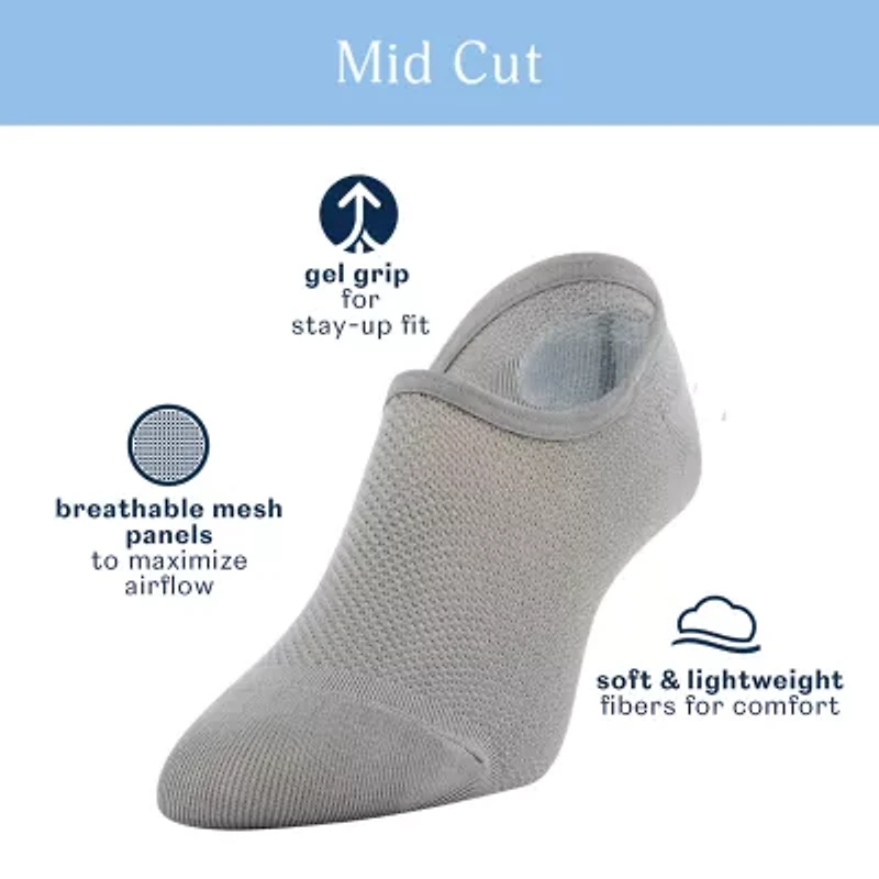 Peds Mid Cut Womens Breathable Multi-Pack 4 Pair Liner Socks