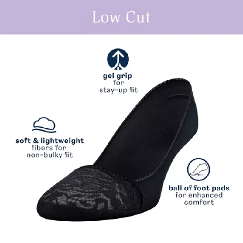 Peds Lace Ultra Low Cut Womens Multi-Pack 2 Pair Liner Socks