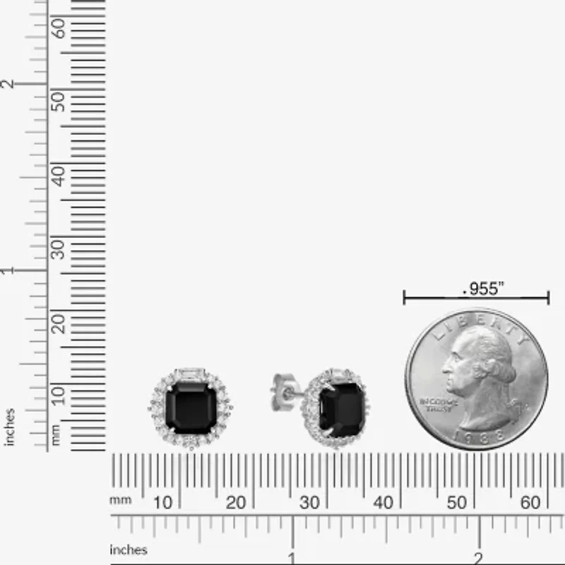 Genuine Black Onyx Sterling Silver 11mm Cushion Stud Earrings