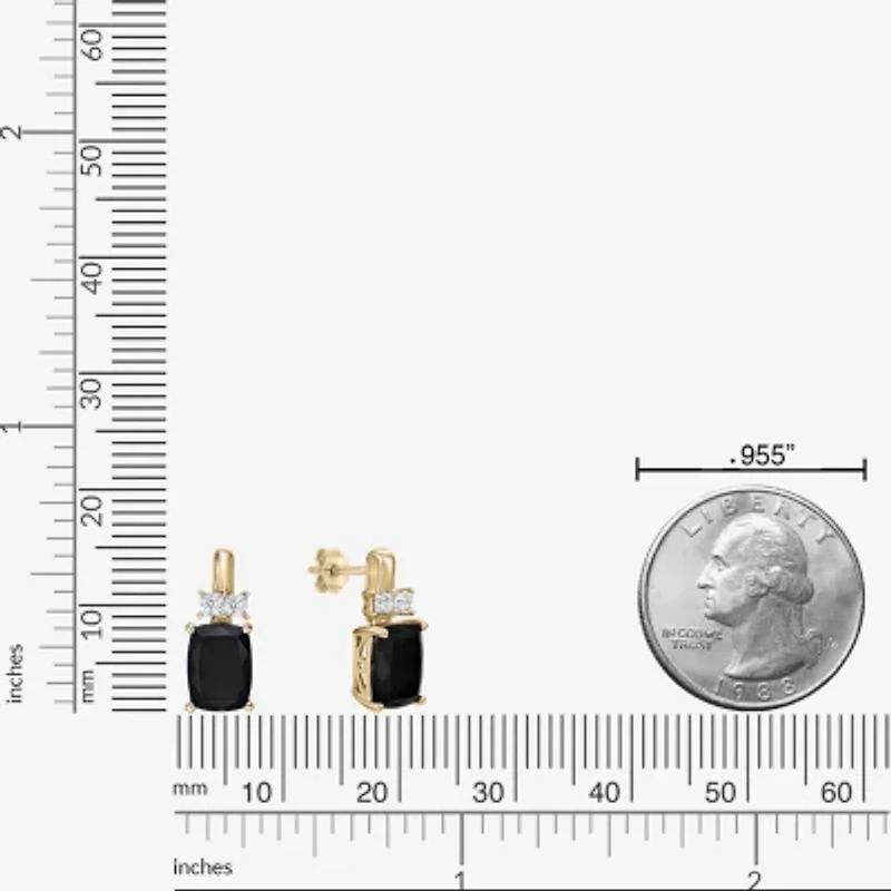 Womens Genuine Black Onyx 10K Gold Cushion Drop Earrings