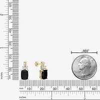 Womens Genuine Black Onyx 10K Gold Cushion Drop Earrings