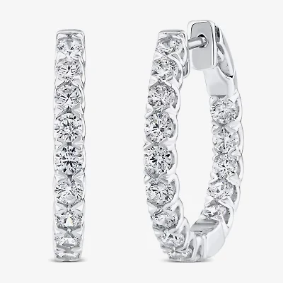 (Si2/ H) Womens 2 CT. T.W. Lab Grown White Diamond 10K White Gold 22.5mm Hoop Earrings