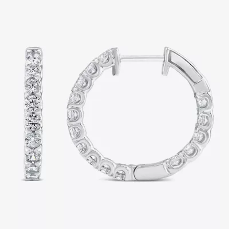 (Si2/ H) Womens 2 CT. T.W. Lab Grown White Diamond 10K White Gold 22.5mm Hoop Earrings