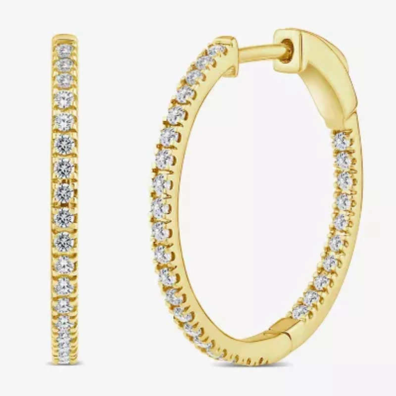 (Si2/ H) Womens 1/2 CT. T.W. Lab Grown White Diamond 10K Gold 19.6mm Hoop Earrings