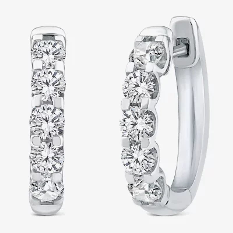 (Si2/ H) Womens 1 CT. T.W. Lab Grown White Diamond 10K White Gold 16.2mm Hoop Earrings