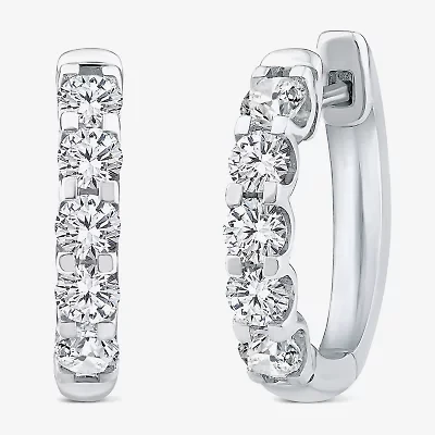 (Si2/ H) Womens 1 CT. T.W. Lab Grown White Diamond 10K White Gold 16.2mm Hoop Earrings