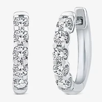(Si2/ H) Womens 1 CT. T.W. Lab Grown White Diamond 10K White Gold 16.2mm Hoop Earrings