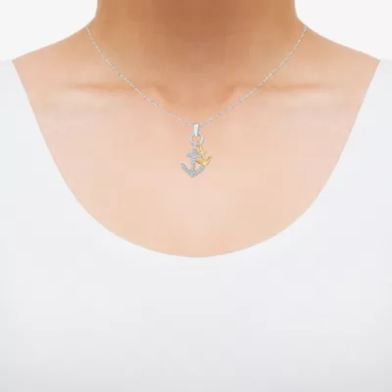 Womens 1/10 CT. T.W. Natural White Diamond 10K Gold Anchor 18 Inch Pendant Necklace