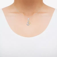 Womens 1/10 CT. T.W. Natural White Diamond 10K Gold Anchor 18 Inch Pendant Necklace