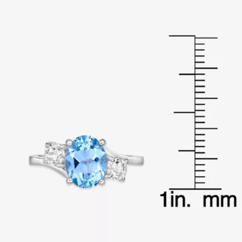 Womens Genuine Semi Precious Stone Sterling Silver Oval 3-Stone Cocktail Ring