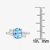 Womens Genuine Semi Precious Stone Sterling Silver Oval 3-Stone Cocktail Ring