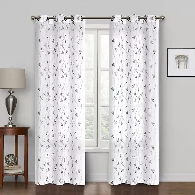 Regal Home Addison Embroidered Grommet Top Sheer Set of 2 Curtain Panel