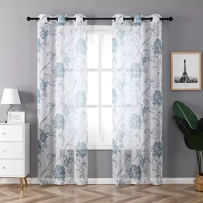 Regal Home Santana Printed Grommet Top Sheer Set of 2 Curtain Panel