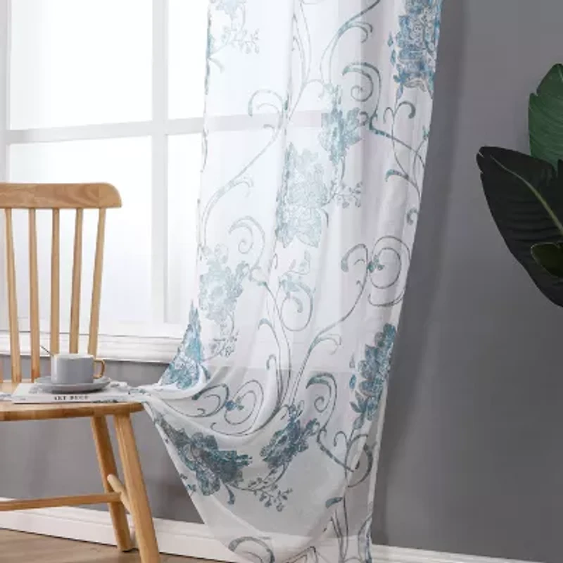 Regal Home Santana Printed Grommet Top Sheer Set of 2 Curtain Panel