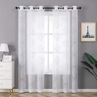 Regal Home Staffa Embroidered Grommet Top Sheer Set of 2 Curtain Panel