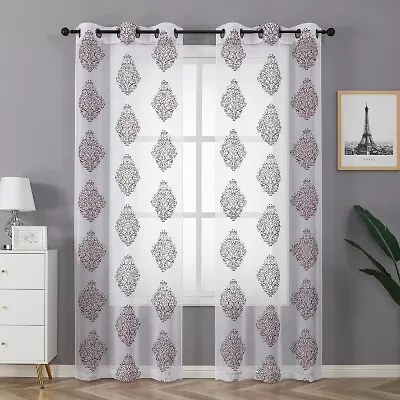 Regal Home Staffa Embroidered Grommet Top Sheer Set of 2 Curtain Panel