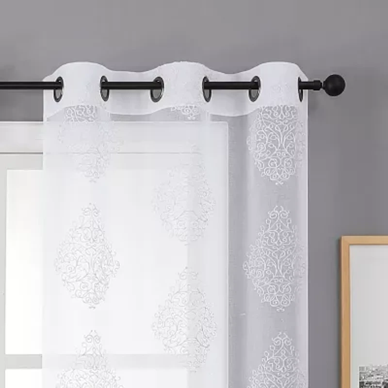 Regal Home Staffa Embroidered Grommet Top Sheer Set of 2 Curtain Panel