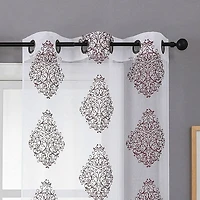Regal Home Staffa Embroidered Grommet Top Sheer Set of 2 Curtain Panel
