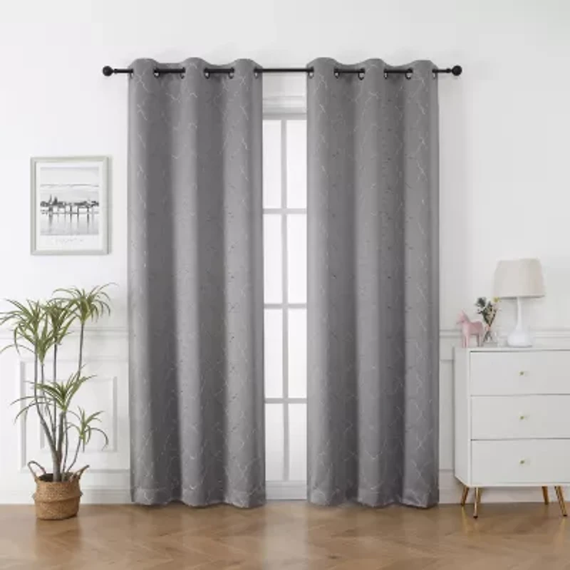Regal Home Liberty Embroidered Grommet Top Energy Saving Blackout Set of 2 Curtain Panel