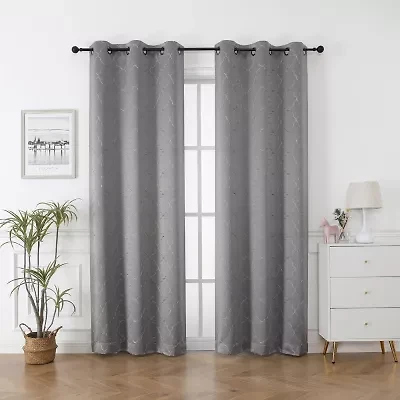 Regal Home Liberty Embroidered Grommet Top Energy Saving Blackout Set of 2 Curtain Panel