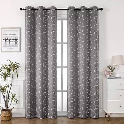 Regal Home Trenton Embroidered Grommet Top Energy Saving Blackout Set of 2 Curtain Panel