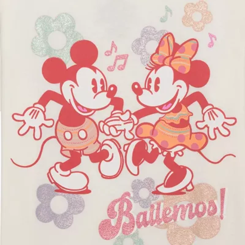 Disney Collection Little & Big Kid Girls Crew Neck Short Sleeve Regular Fit Mickey Mouse Minnie Graphic T-Shirt