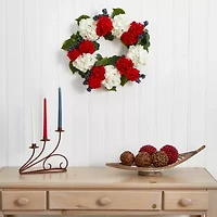 Nearly Natural 21in Geranium And Blueberry Wreath