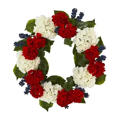 Nearly Natural 21in Geranium And Blueberry Wreath
