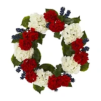 Nearly Natural 21in Geranium And Blueberry Wreath