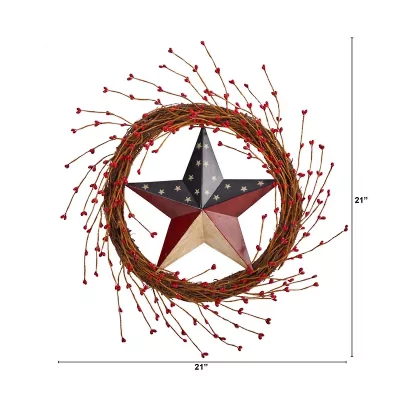 Nearly Natural 18in Patriotic Star Wreath