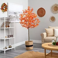 Nearly Natural 6ft Orange Maple Indoor Artificial Tree