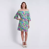 Stella Parker Womens 3/4 Sleeve Floral Blouson Dress