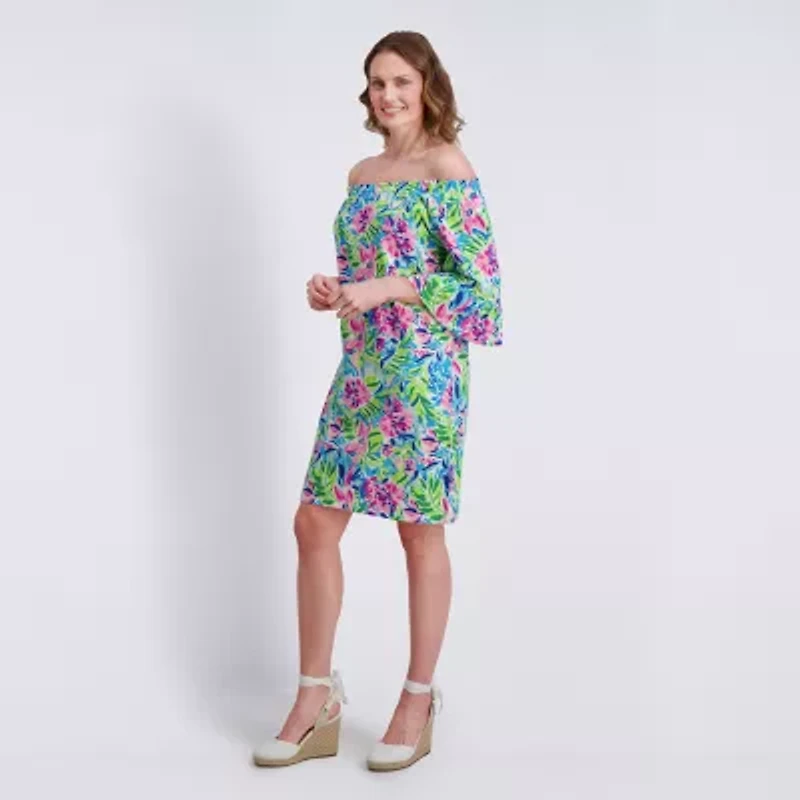 Stella Parker Womens 3/4 Sleeve Floral Blouson Dress