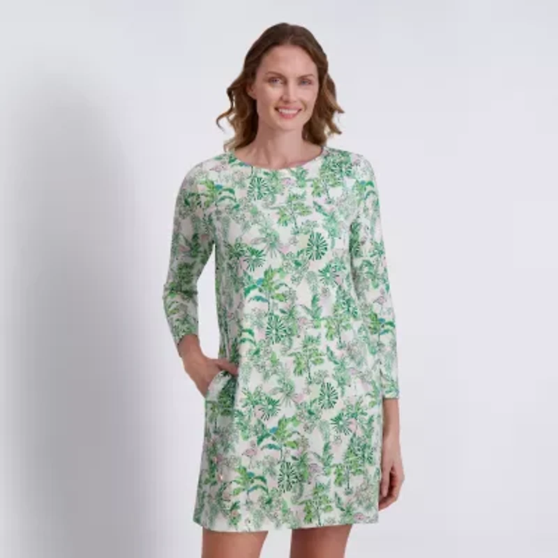 Stella Parker Womens Long Sleeve Striped Shift Dress