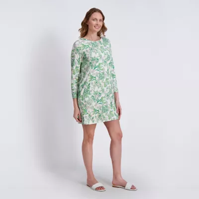 Stella Parker Womens Long Sleeve Striped Shift Dress