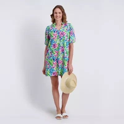 Stella Parker Womens Elbow Sleeve Leaf Shift Dress