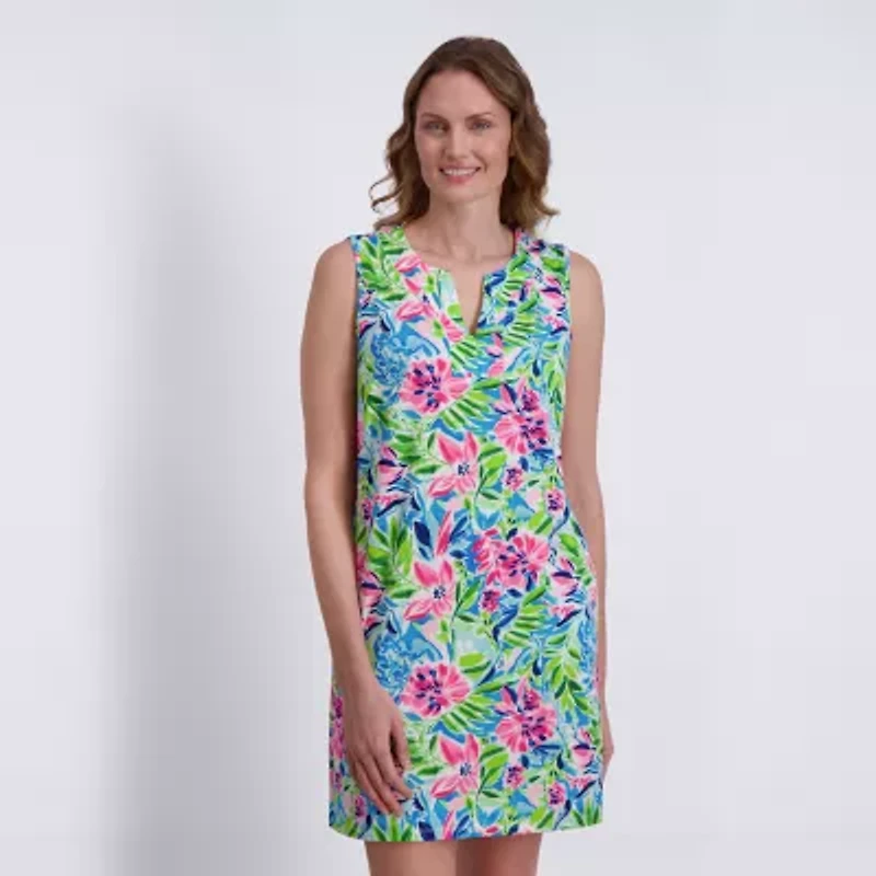Stella Parker Womens Sleeveless Floral Shift Dress