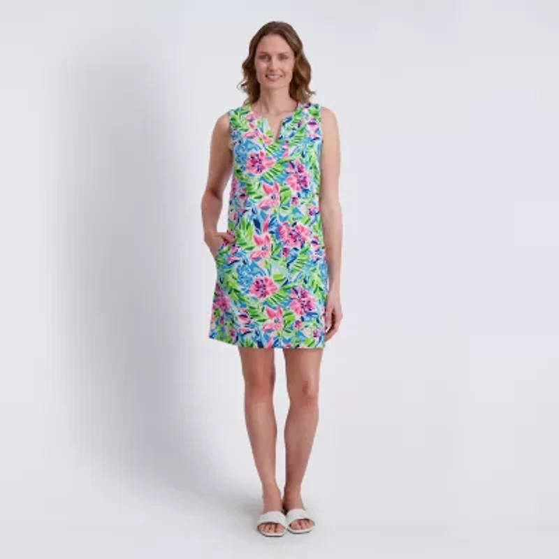Stella Parker Womens Sleeveless Floral Shift Dress