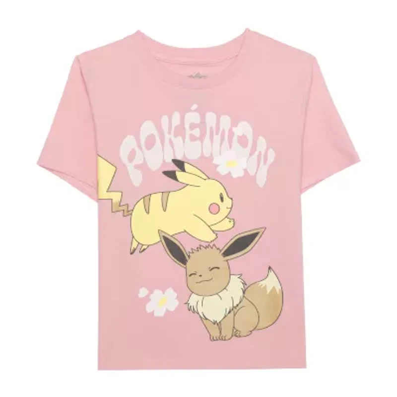 Little & Big Kid Girls Crew Neck Short Sleeve Regular Fit Pokeman Graphic T-Shirt