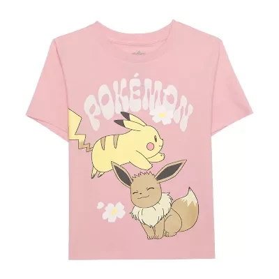 Little & Big Kid Girls Crew Neck Short Sleeve Regular Fit Pokeman Graphic T-Shirt