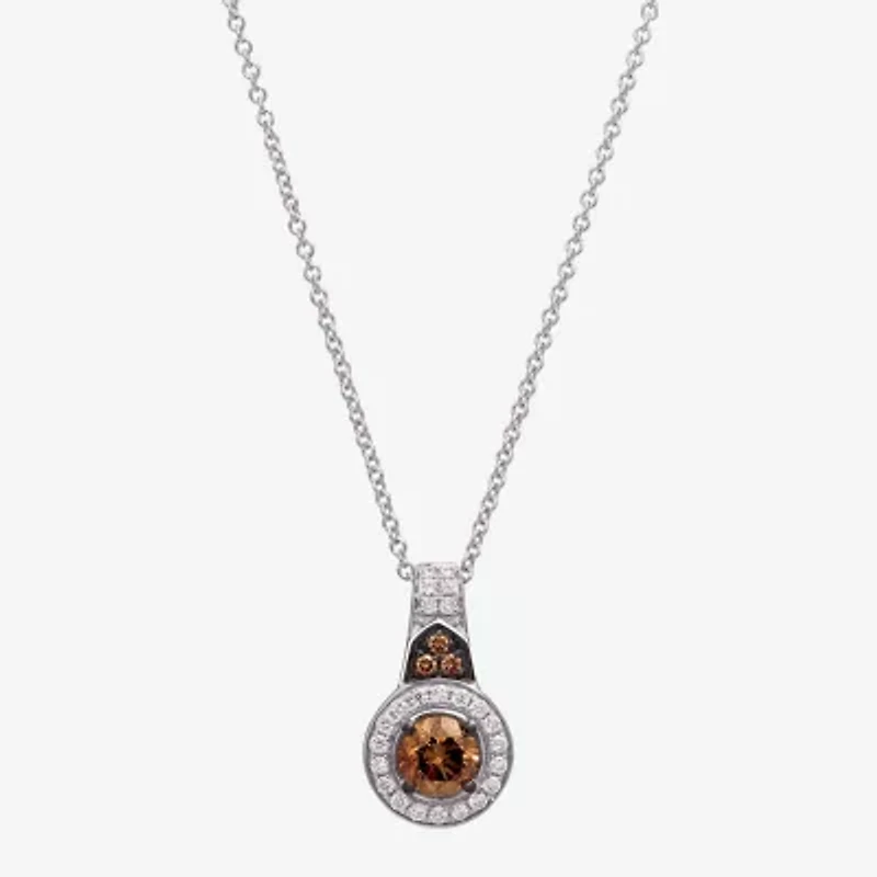Le Vian Grand Sample Sale Le Vian Grand Sample Sale Womens 5/8 CT. T.W. Natural Champagne Diamond 14K White Gold Round 18 Inch Pendant Necklace