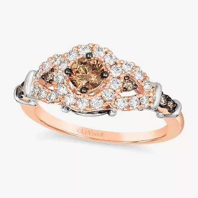 Le Vian Grand Sample Sale Le Vian Grand Sample Sale Womens 7/8 CT. T.W. Natural Champagne Diamond 14K Two Tone Gold Round Halo Cocktail Ring
