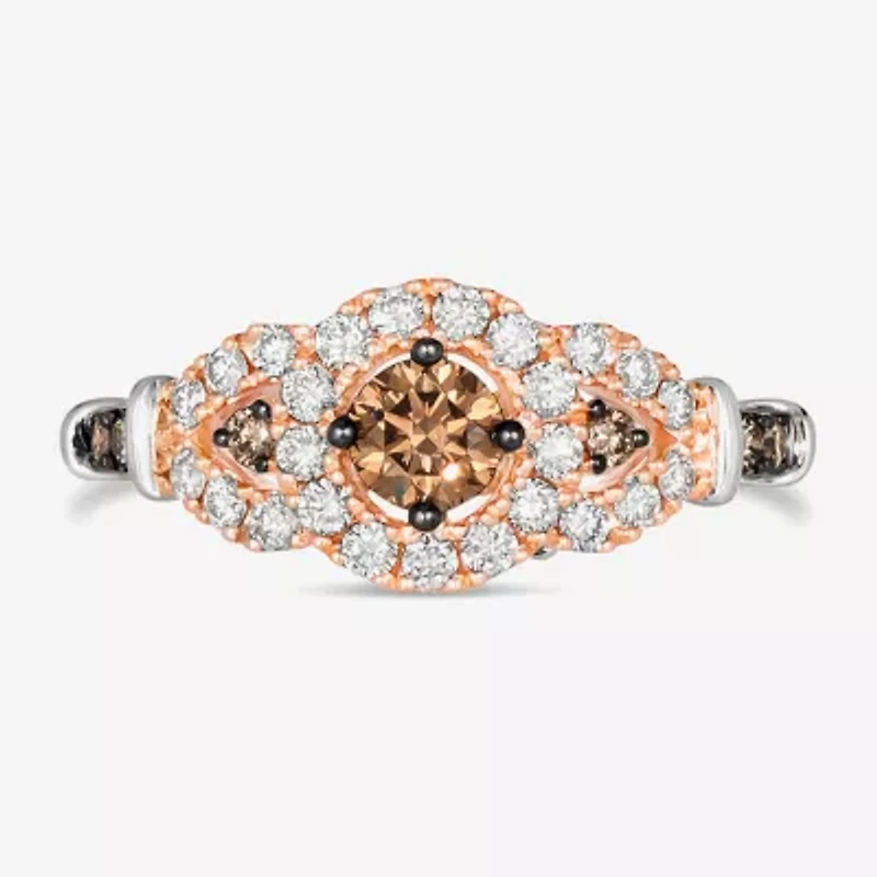 Le Vian Grand Sample Sale Le Vian Grand Sample Sale Womens 7/8 CT. T.W. Natural Champagne Diamond 14K Two Tone Gold Round Halo Cocktail Ring