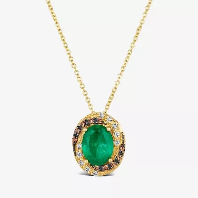 Le Vian Grand Sample Sale Le Vian Grand Sample Sale Womens 1/6 CT. T.W. Genuine Green Emerald 14K Gold Oval 18 Inch Pendant Necklace