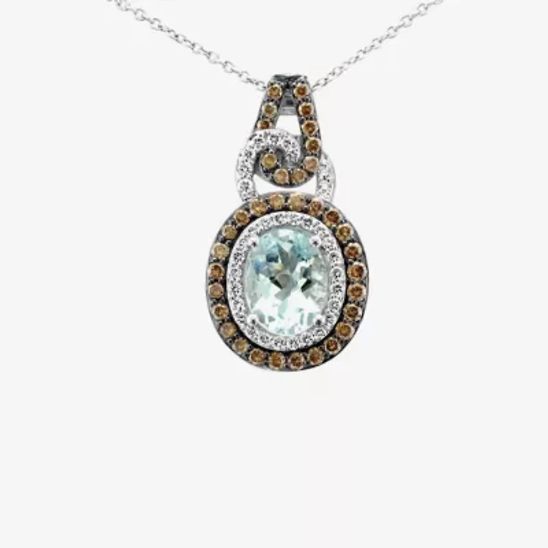 Le Vian Grand Sample Sale Le Vian Grand Sample Sale Womens 3/4 CT. T.W. Genuine Blue Aquamarine 14K White Gold Oval 18 Inch Pendant Necklace